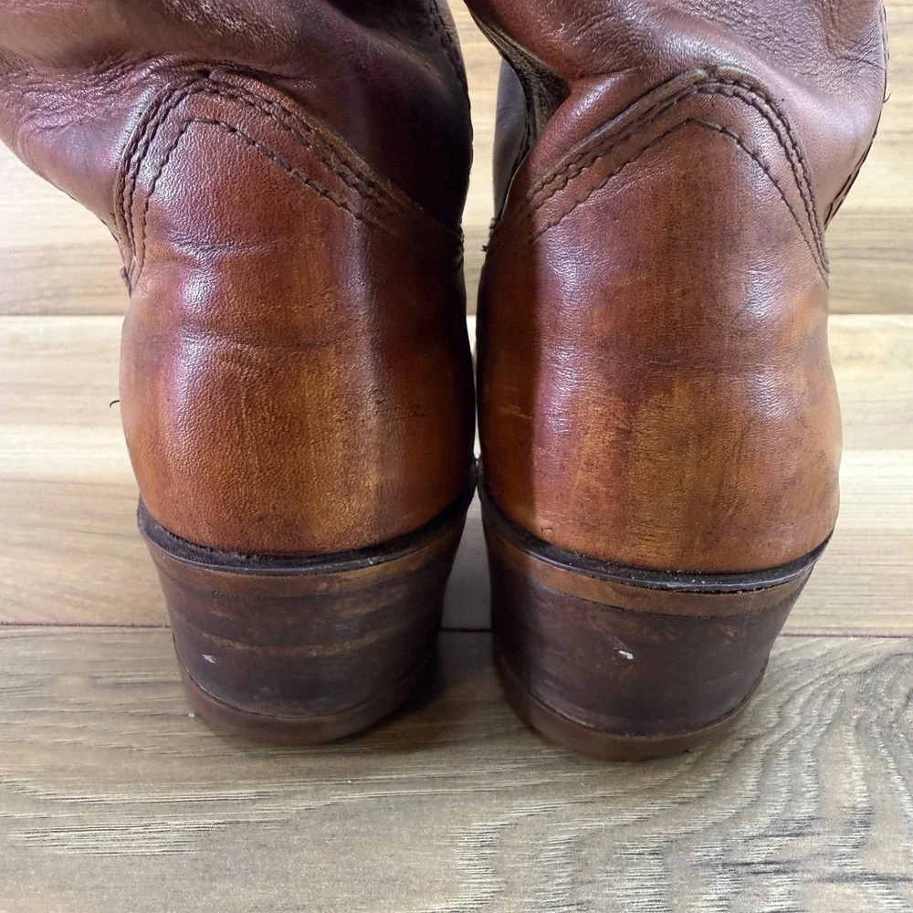 Miss Capezio Vintage Tall Western Boots 6 M Whiskey Cognac Chevron Boho Festival